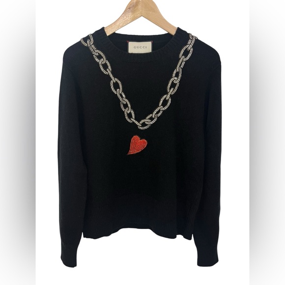 Gucci black wool diamanté heart chain jumper - Picture 3 of 7